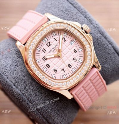 Low Price Patek Philippe Aquanaut 'Luce' quartz watches Pink Dial w Diamond-set